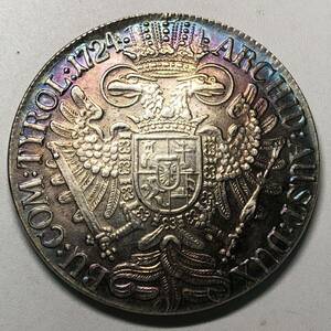 ヨーロッパ銀貨　1724年　カール6世 神聖ローマ皇帝 約29.90g ハンガリー王　古錢　一円銀貨　硬貨　貿易銀