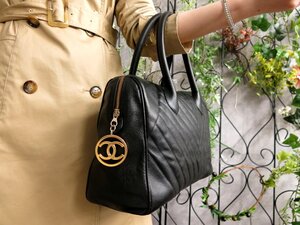 ●超美品●CHANEL シャネル●Vステッチ●ココマーク●キャビアスキン レザー 本革●ハンド バッグ●黒●G金具●ヴィンテージ●A4●Js53704