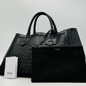 1円 〜【入手困難品】定価10万円 フルラ FURLA トートバッグ ビジネスバッグ 2way ブラック レザー メンズ レディース パンチング ポーチ