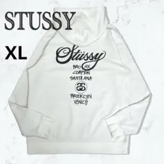 STUSSY　ワールドツアー　パーカー　ホワイト　SSリンク　両面プリント　XL