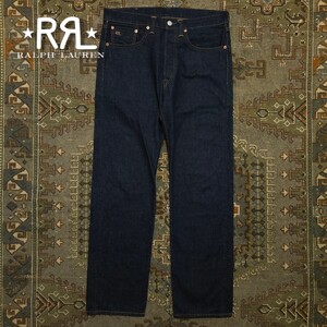 【USA製】 RRL Straight Leg 5 Pocket Jeans 【32×30】 ストレートレッグ ジーンズ デニム 生成り レザー 濃紺 肉厚 赤耳 Ralph Lauren