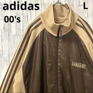 adidas アディダス ジャージ 上 トラックジャケット ナイロン 00s 2000年代 サイズL ベージュ トレフォイル 長袖 3ライン 3ストライプ