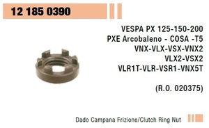 RMS 12185 0390 社外 ナット ベスパ旧型 ラージ クラッチ (PX後期は異なる)