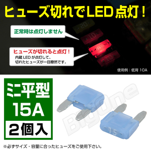 BigOne 切れたら光って知らせる インジケーター内蔵 2個セット ミニ平型 ヒューズ 15A ASP LED