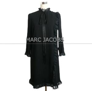 美品 MARC JACOBS マークジェイコブス サイズ2 レース リボン 七分袖 ベビードールドレス ミニ丈 ワンピース 黒 ブラック