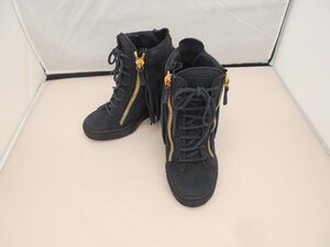 【GIUSEPPE　ZANOTTI】ジョゼッペザノッティー　レディース　フリンジショートブーツ　ネイビースウェード　22.5cm　SY0