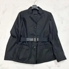 美品 PRADA ナイロンジャケット ロゴ ベルト バックル レザー 黒 38