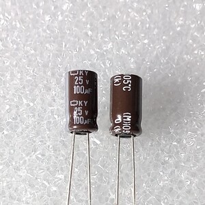 【日本ケミコン】 KY 低ESR 低Z　高温度 高周波平滑用 電解コンデンサー 25V 100μF 105℃ 100uF 1個＝1セット　#07FS