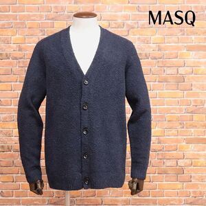 1円/秋冬/MASQ/52サイズ/イタリー製カーディガン ブークレーニット 伸縮 ほっこり 無地 マスク 新品/紺/ネイビー/ja266/