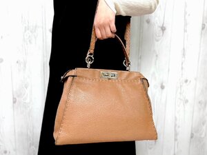 極美品 FENDI selleria フェンディ セレリア ピーカブー ハンドバッグ ショルダーバッグ バッグ レザー 茶 2WAY 79802