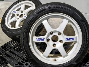 即決バリ山◆レイズTE37 7J+35 PCD100 5H 72Φ 205/50R16 ボルクレーシングホイール・タイヤ2本セット 中古ホイール 中古タイヤ