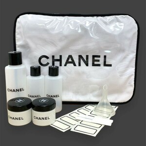 シャネル　CHANEL　白×黒ロゴ　トラベルポーチ　ボトルセット　正規品　レア　ヴィンテージ　コスメポーチ