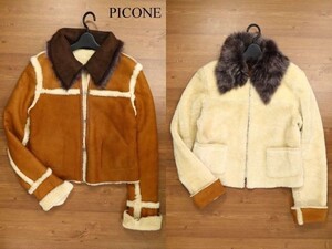 PICONE ピッコーネ 毛皮 ファー&ボア♪ リアル ムートン リバーシブル ジャケット Sz.38　レディース　D2T02757_B#N