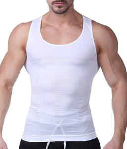 L size メンズ 極強力 加圧 シャツ 筋肉 トレーニング ウェア タンクトップ インナー ダイエット 脂肪燃焼 ホワイト 白