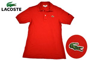 Y-4196★送料無料★CHEMISE LACOSTE シュミーズ ラコステ フレンチ フララコ★90s 日本製 レッド赤色 ワニ刺繍 鹿の子 半袖 ポロシャツ 40