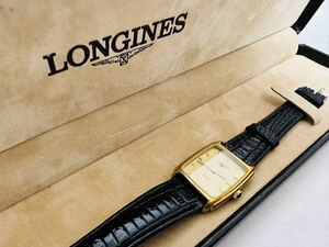 動作未確認 スイス製 ロンジン LONGINES クォーツ QUARTZ スクエア腕時計 ゴールドカラー文字盤 アンティーク ビンテージ レア 稀少 年代物