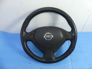 A5277 E 日産 スカイライン CKV36 MT 6速 純正 加工品 ステアリング ハンドル スイッチ リモコン ボタン レザー 革 カーボン調 パネル