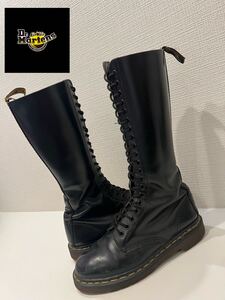 ★英国製★Dr.Martens★ドクターマーチン★20ホール★ロングブーツ★レザー★レースアップ★ブラック★黒★UK5相当★24.0cm相当★