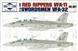 1/48　SBD48001 SB Decals F-18F Super Hornet VFA-11 Red Rippers & VFA-32 Swordsmen Lo Vis