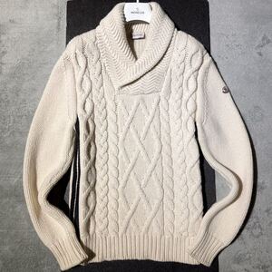 M相当★MONCLER モンクレール MAGLIONE TRICOT カシミヤブレンド ケーブル編み ショールカラー ニット セーター ITALY製 ウール メンズ