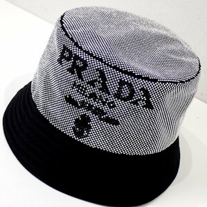 定価10万円↑未使用 超美品 プラダ PRADAロゴ ビジュー スタッズ バケットハット ハット ブラック 帽子 キャップ メンズ 3352