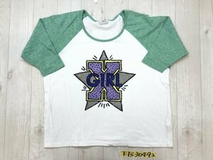 X-girl エックスガール レディース 薄手 ポップロゴ ラグラン 七分袖Tシャツ 1 白緑