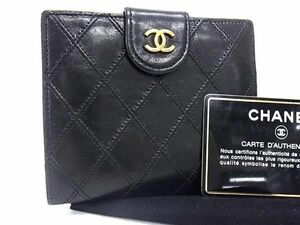 1円 CHANEL シャネル ココマーク マトラッセ ビコローレ レザー 二つ折り 財布 ウォレット 札入れ 小銭入れ ブラック系 FD1139