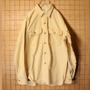 70s 80s USA製 Woolrich ウールリッチ アウトドア シャモアクロス シャツ メンズL イエロー コットン 長袖 キャンプ ハンティング 古着