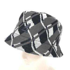 未使用品◆KANGOL カンゴール バケットハット 帽子 L◆ ブラック/ホワイト ロゴ刺繍 ユニセックス 帽子 ハット hat 服飾小物