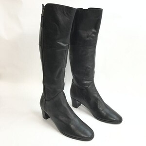 美品☆リーガル/REGAL☆本革/レザーロングブーツ【22.5/レディース/黒/black】サイドジップ/5cmヒール/Boots/Shoes/low heels◇bWB111-2