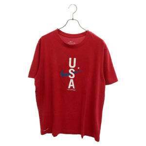 NIKE ナイキ USA フロントロゴプリントクルーネック半袖Tシャツ レッド 637586-6DL