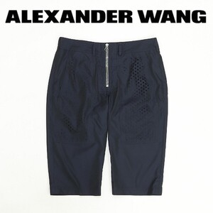 ◆ALEXANDER WANG アレキサンダー ワン カットワークポケット フロントジップ ハーフ パンツ 紺 ネイビー 2