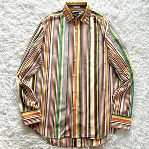 1円●美品●Paul Smith ポールスミス 長袖 シャツ マルチストライプ トップス マルチカラー 日本製 Mサイズ メンズ