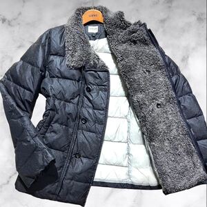 定価60万!!!怪物級2XL!!!【ARMANI COLLEZIONI アルマーニ コレツォーニ】エコファー!!!ヘリンボーン柄◎ダウンジャケット コート 濃茶 54