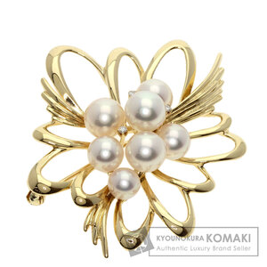 MIKIMOTO ミキモト パール 真珠 ダイヤモンド ブローチ K14イエローゴールド レディース 中古