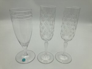 OK-162 TIFFANY＆Co. ティファニー シャンパングラス 3個セット フローレット ビールグラス ワイングラス クリスタルグラス 透明 洋食器