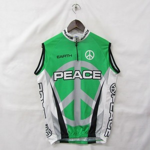 サイズ S TEAMS of The WORLD サイクル ジャージ ジレ ノースリーブ メッシュ サイクリング グリーン系 PEACE 古着 ビンテージ 2M1807