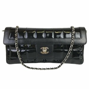 【1円～】シャネル CHANEL バッグ ショルダーバッグ チェーンショルダー チョコバー エナメル パテントレザー ブラック 6番台 中古