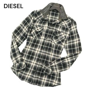 DIESEL ディーゼル 秋冬 ダメージ加工★ 長袖 スリム ウエスタン チェック ネル シャツ Sz.16　メンズ　A4T06618_6#B