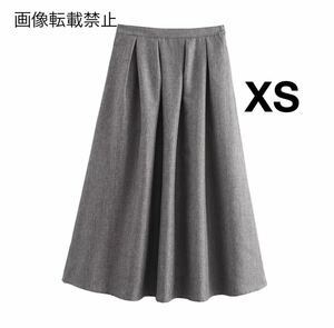 gray vintage ヴィンテージ レトロ タック フレアスカート ボトムス XSサイズ レディース★ZARA 好きな方に★2024 A/W 秋新作 新品未使用★