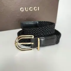 グッチ GUCCI ベルト 黒 ブラック Gロゴ レザー 布 ベルト レディース