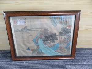 渡香居　頭風　月白蘋？　レトロ アンティーク 香起松？？ 中国　絵　額入　掛け軸？　水彩画？ 48.5×36ｃｍ程 ◎現状品