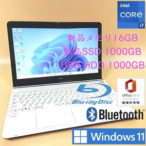  [最強i7+新品メモリ16GB+新品SSD1000GB+HDD1000GB] NEC Lavie Intel core i7-4700MQ/Windows11/office2019 H&B/Blu-Ray/カメラ/USB3.0/BLT