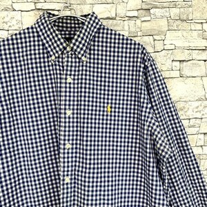 Ralph Lauren ラルフローレン ボタンダウン長袖ギンガムチェックシャツ カッターシャツ ブルー ホワイト XL