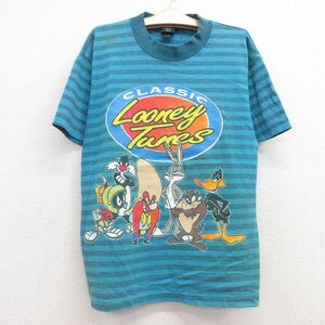 古着 半袖 ビンテージ Tシャツ キッズ ボーイズ 子供服 90s ルーニーテューンズ バッグスバニー タズ コットン クルーネック 青緑 ボー