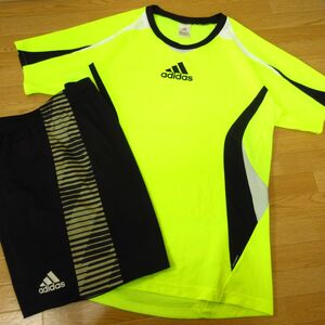 ◎美品！XL 上下セット！adidas アディダス◆半袖Tシャツ&ハーフ ショートパンツ ドライ 速乾◆メンズ ライムx黒◆B4358