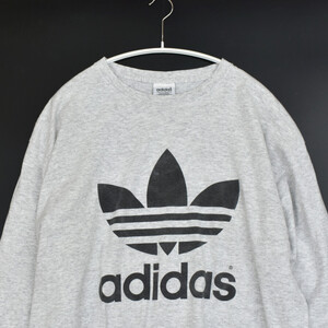 90s adidas USA製 両面 トレフォイル プリント ロンT アディダス 長袖 Tシャツ メンズ XL位 ビンテージ オールド 国旗タグ