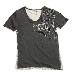 ■ A/X ARMANI EXCHANGE アルマーニ エクスチェンジ ■ ビッグ イーグル ロゴ プリント Ｖネック 半袖 Tシャツ グレー×ホワイト S