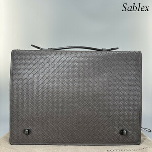 1円【新品同様】BOTTEGA VENETA ボッテガヴェネタ イントレチャート レザー ハンドバッグ クラッチバッグ 手持ち グレージュ系