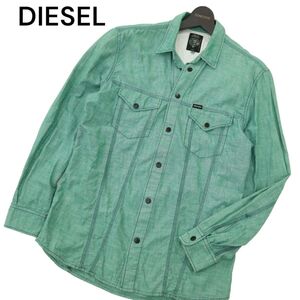 DIESEL ディーゼル 通年 ロゴ★ ステッチ インド綿 長袖 ワーク シャツ Sz.M　メンズ 緑色　A4T07547_6#O